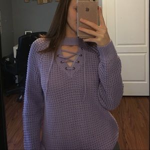 NWT Lavender Lace Up Sweater